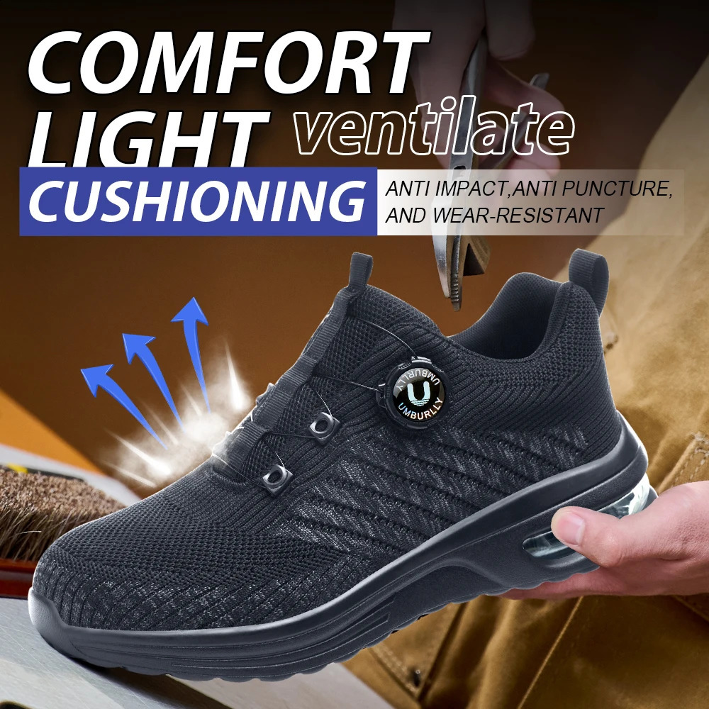 Rotary Buckle Work Boots Safety Steel Toe Men Breathable Safety Shoes Indestructible Shoes PunctureProof Work Sneakers 251023