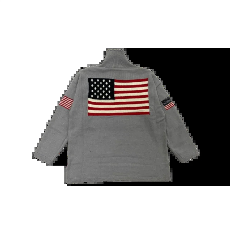 European and American autumn and winter n sense flag print knit sweater casual loose round neck pullover sweater 251027