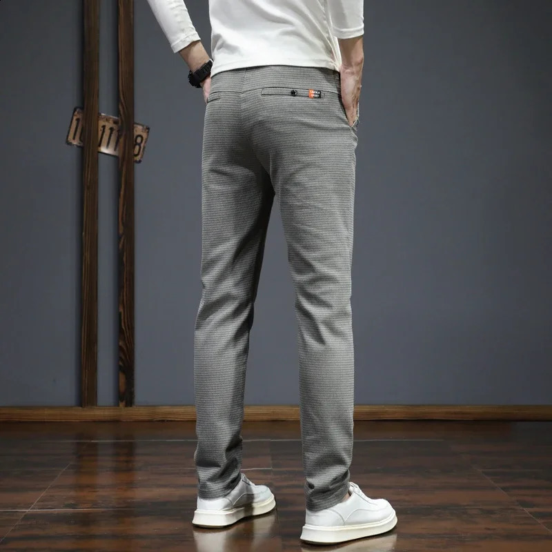 Autumn Winter Mens Casual Pants Korean Fashion Stretch Straight Slim Fit Trousers High Quality Sweatpants Solid Color Male 251027