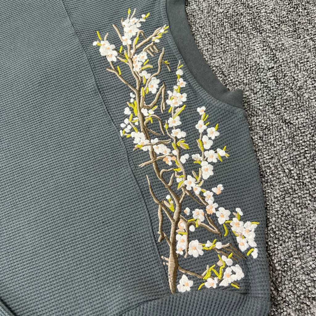 25fw Waffle Long Slve Derschutze Cherry Blossom Embroidery T Shirt Men Women Best Quty Heavy FabricUnisex T Tops TShirt X251028