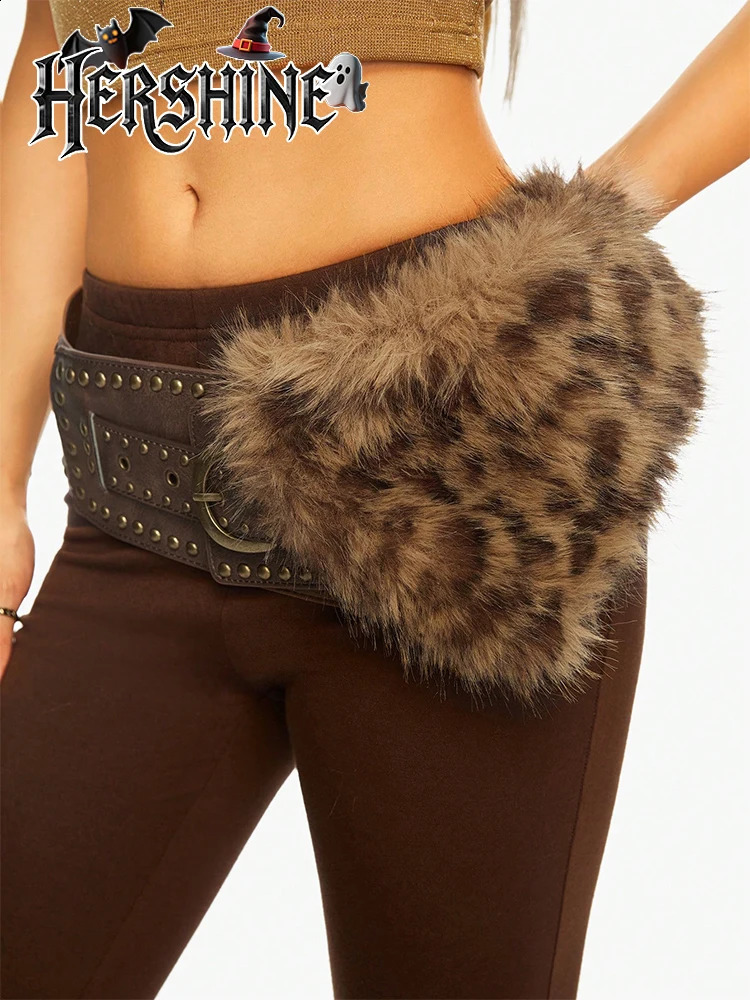 1 piece of womens leopard print long hair decorated leather metal buckle wide belt retro style Halloween costume accessory 251027