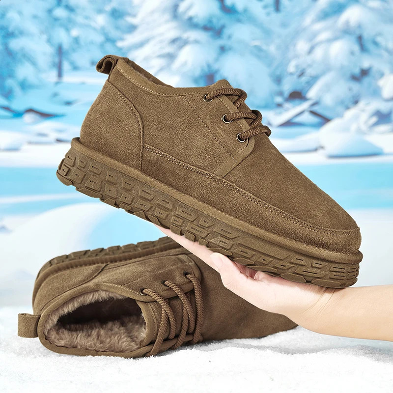 Mens Fashion Genuine Leather Short Boots Classic Mens Casual Suede Snow Boot Comfy NonSlip Keep Warm Footwear Man Winter Boots 251023