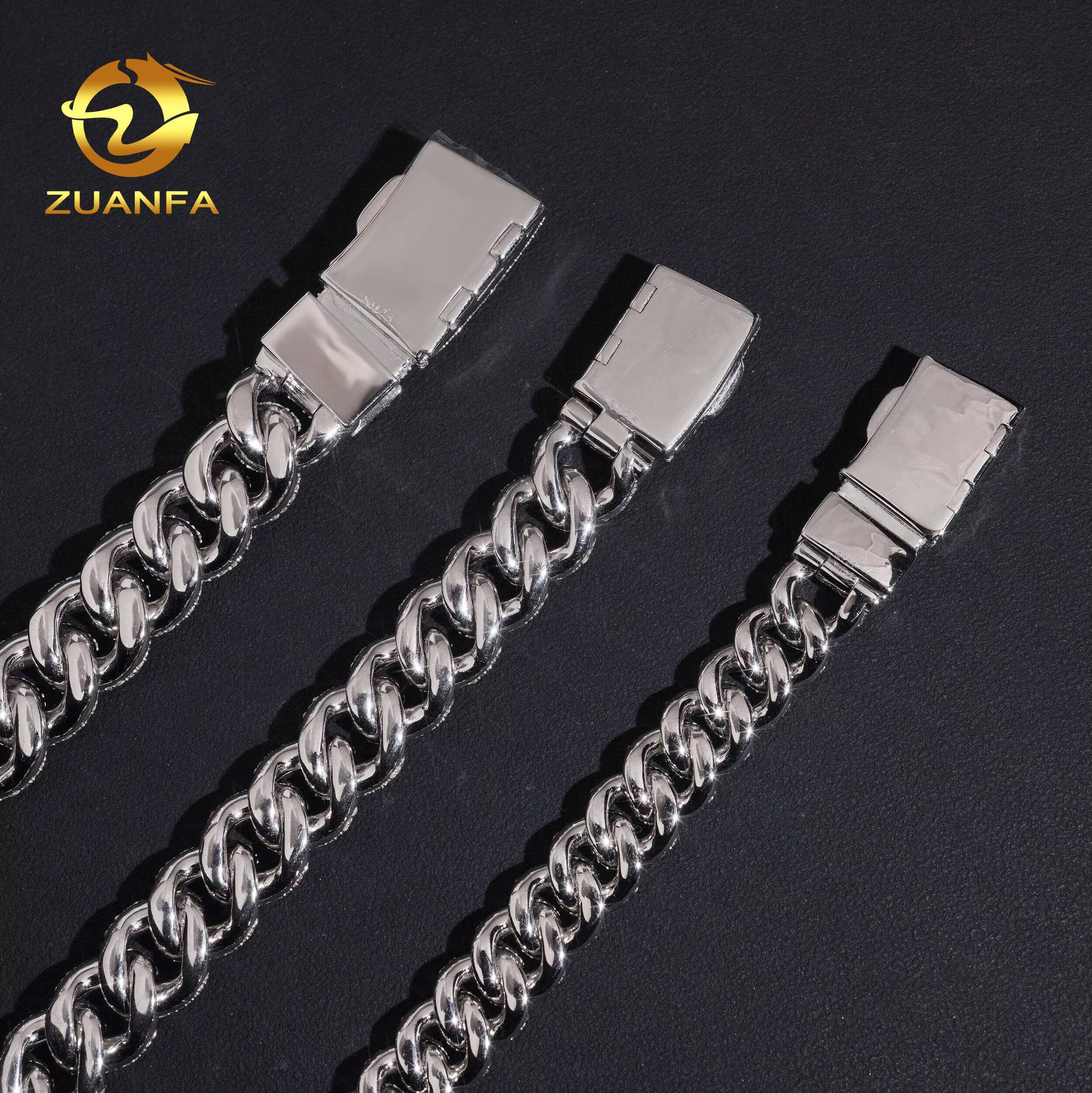 Hip Hop Jewelry 12mm 14mm 15mm Moissanite Cuban Link Chain 925 Silver Iced Out Mosaic Cuban Link With GRA Certificate