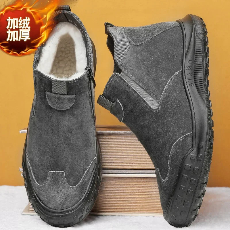 Winter suede snow boots Velvet anti slip outdoor footwear Fashion warm shoes Casual comfortable male shoes Botas Zapatos Homme 251023