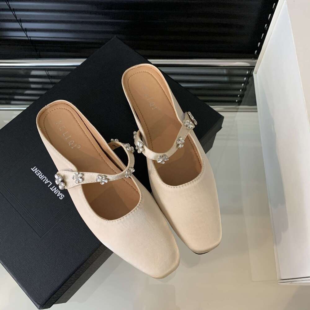 2025 New Women's French-Style Designer Half Slippers - Closed-Toe Hidden Wedge Mules, Elegant Lazy Style for Outdoor Wear