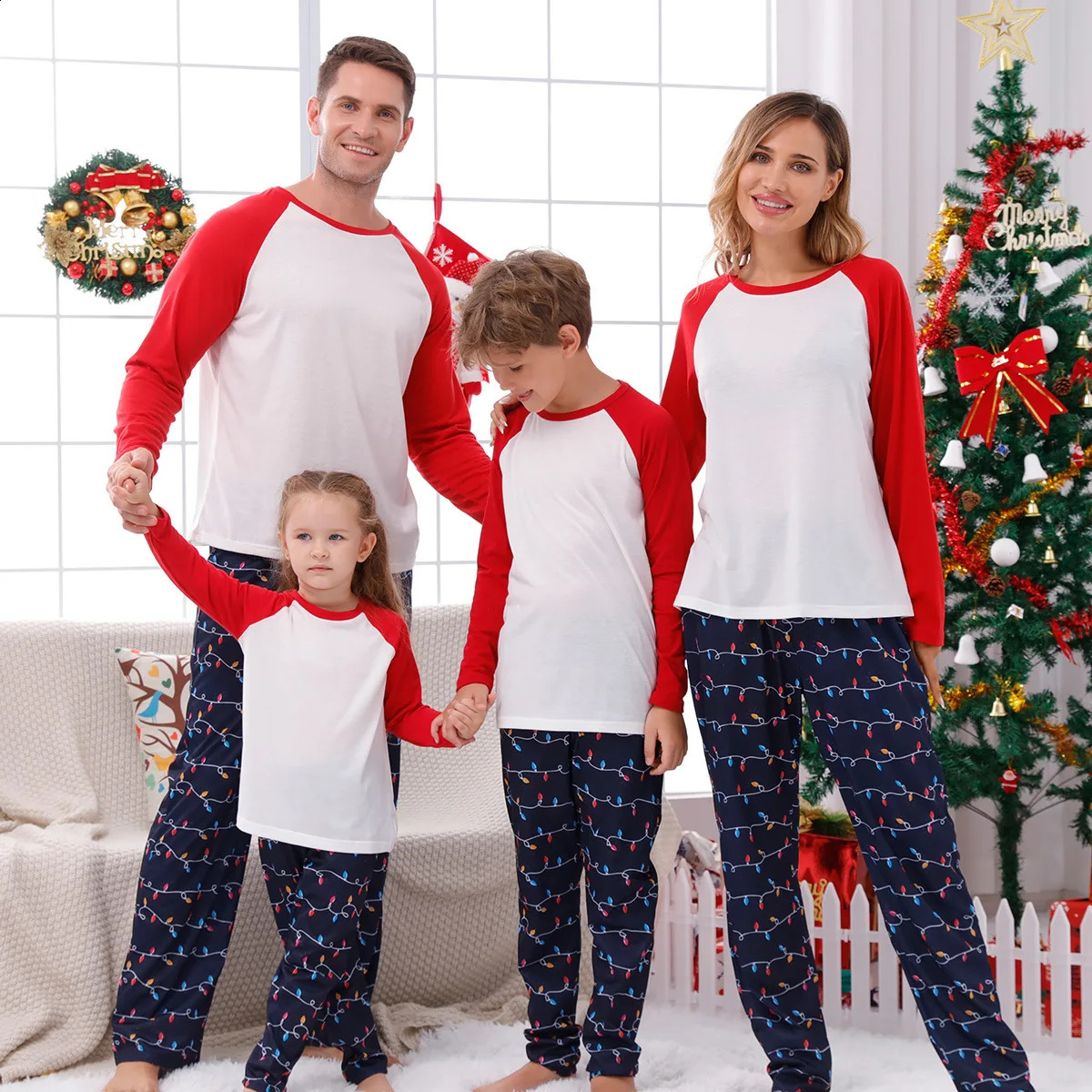 Year Clothes Christmas Family Matching Outfits Mom Dad Kids Pajamas Set DIY Blank 2 Pieces Clothing Sets Xmas Look Pjs 251027