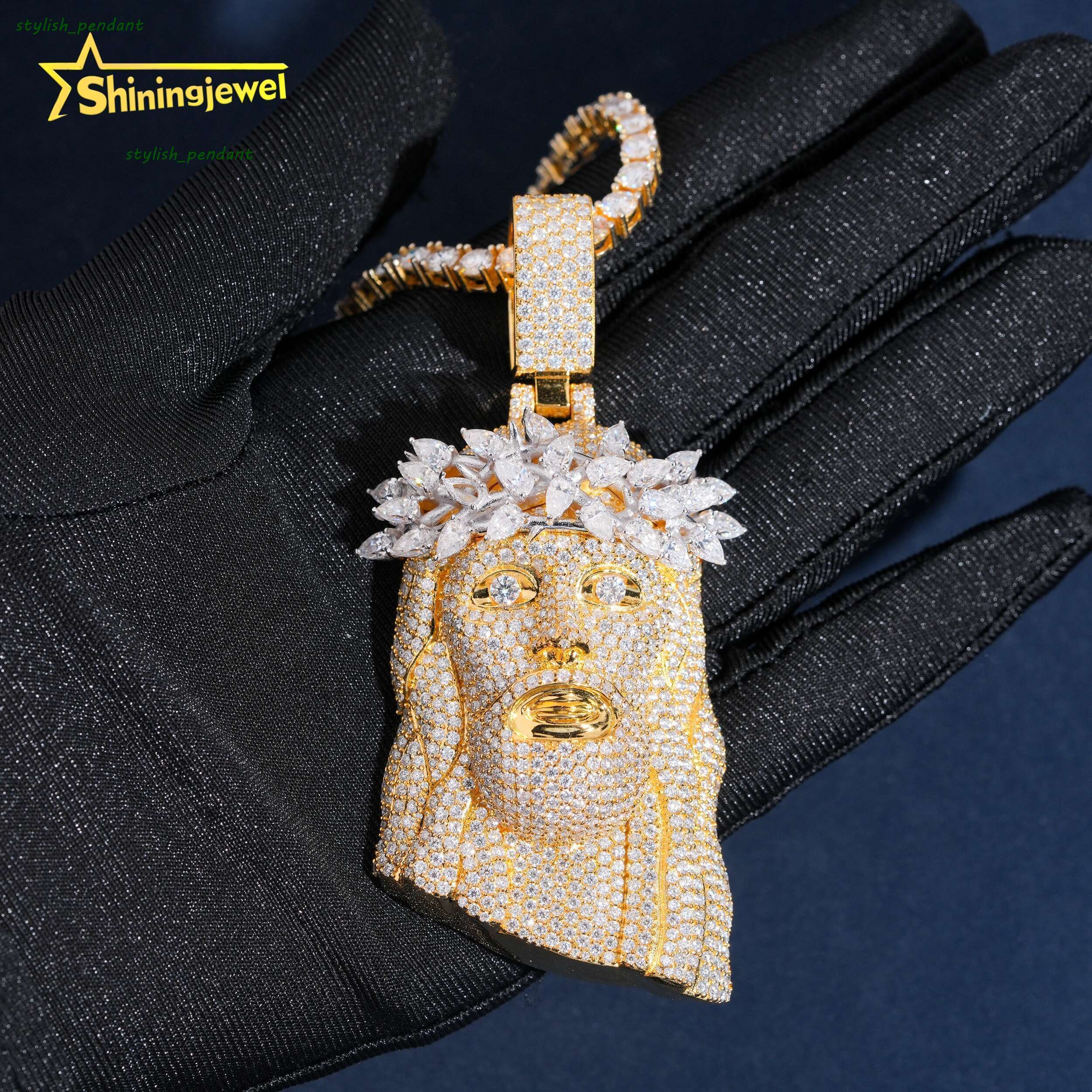 Rapper Jesus Piece Real Gold Plated 3d Face Portrait Hip Pop Pendant Real Gold Plated 925 Moissanite Jesus Pendant