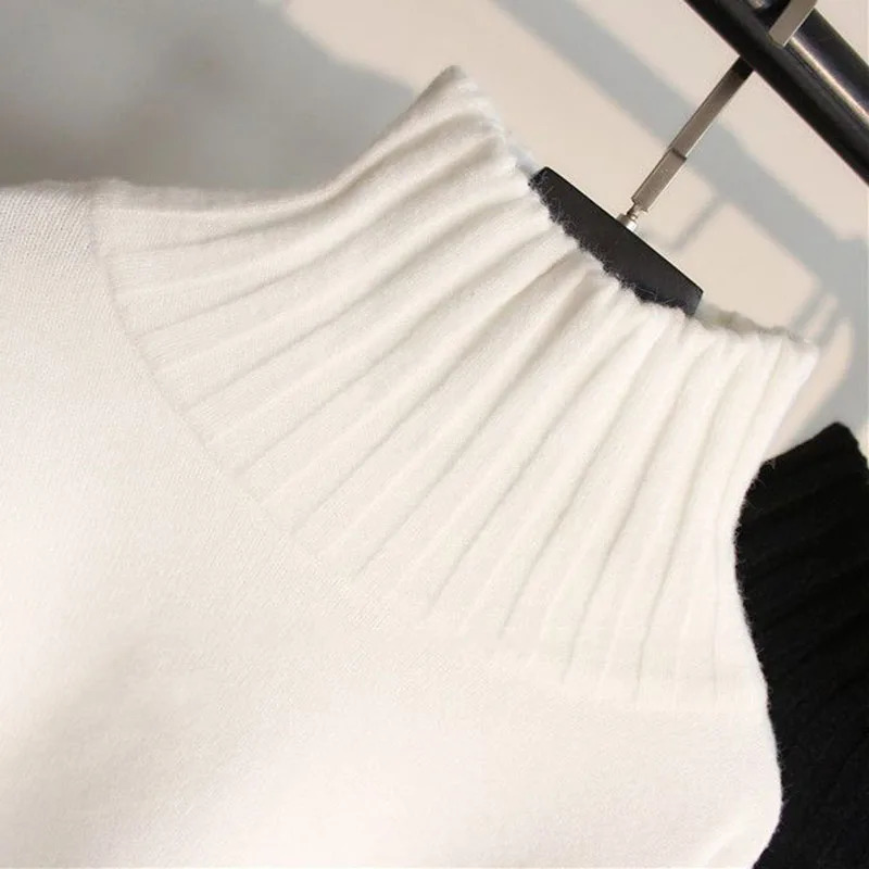 Lucyever Black White Autumn Winter Sweaters Women Soft Thick Loose Fit Knitted Pullovers Female Long Sleeve Turtleneck Sweater 251027