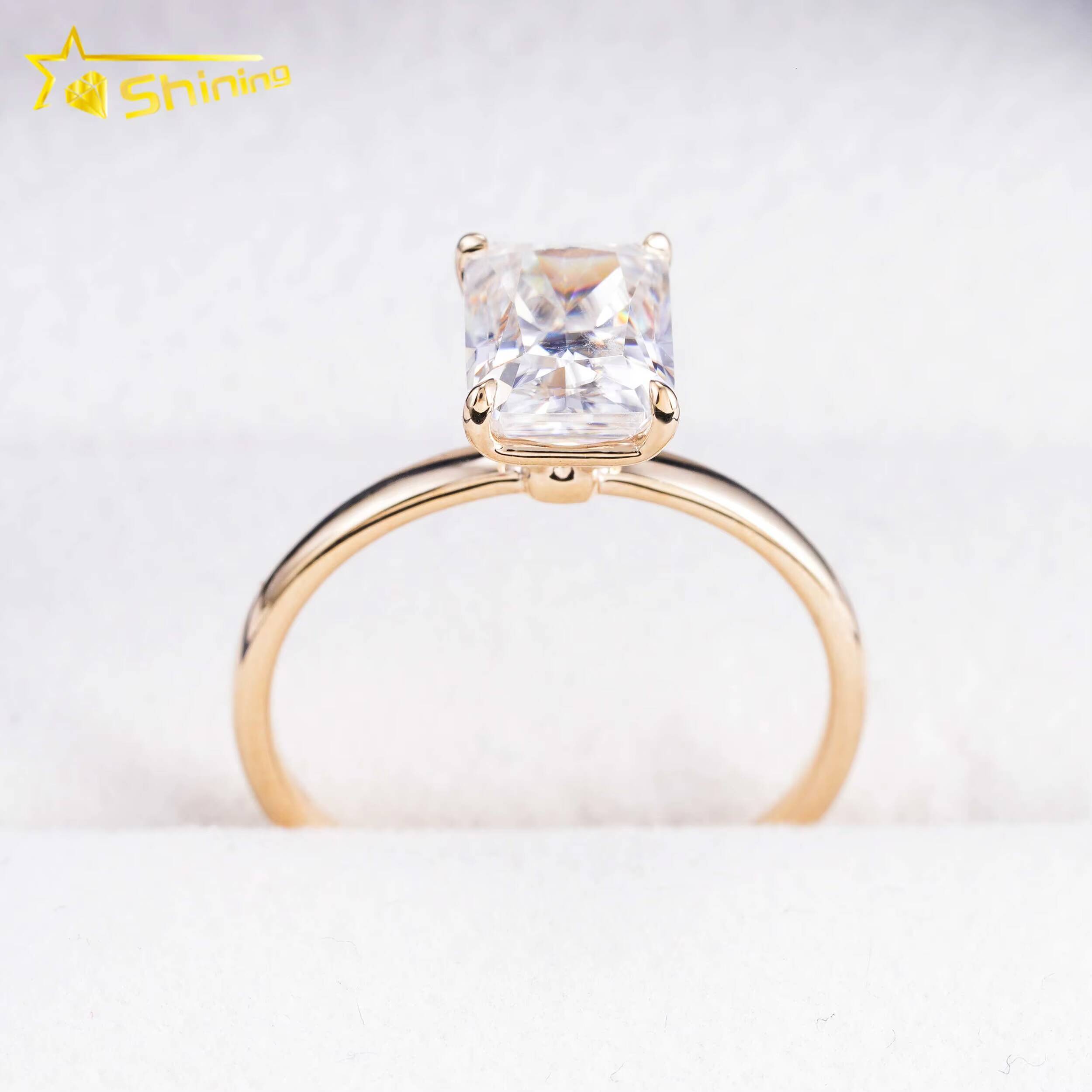 Luxury 2ct Solitaire Diamond Radiant Cut D VVS 14k Gold Moissanite Engagement Wedding Ring