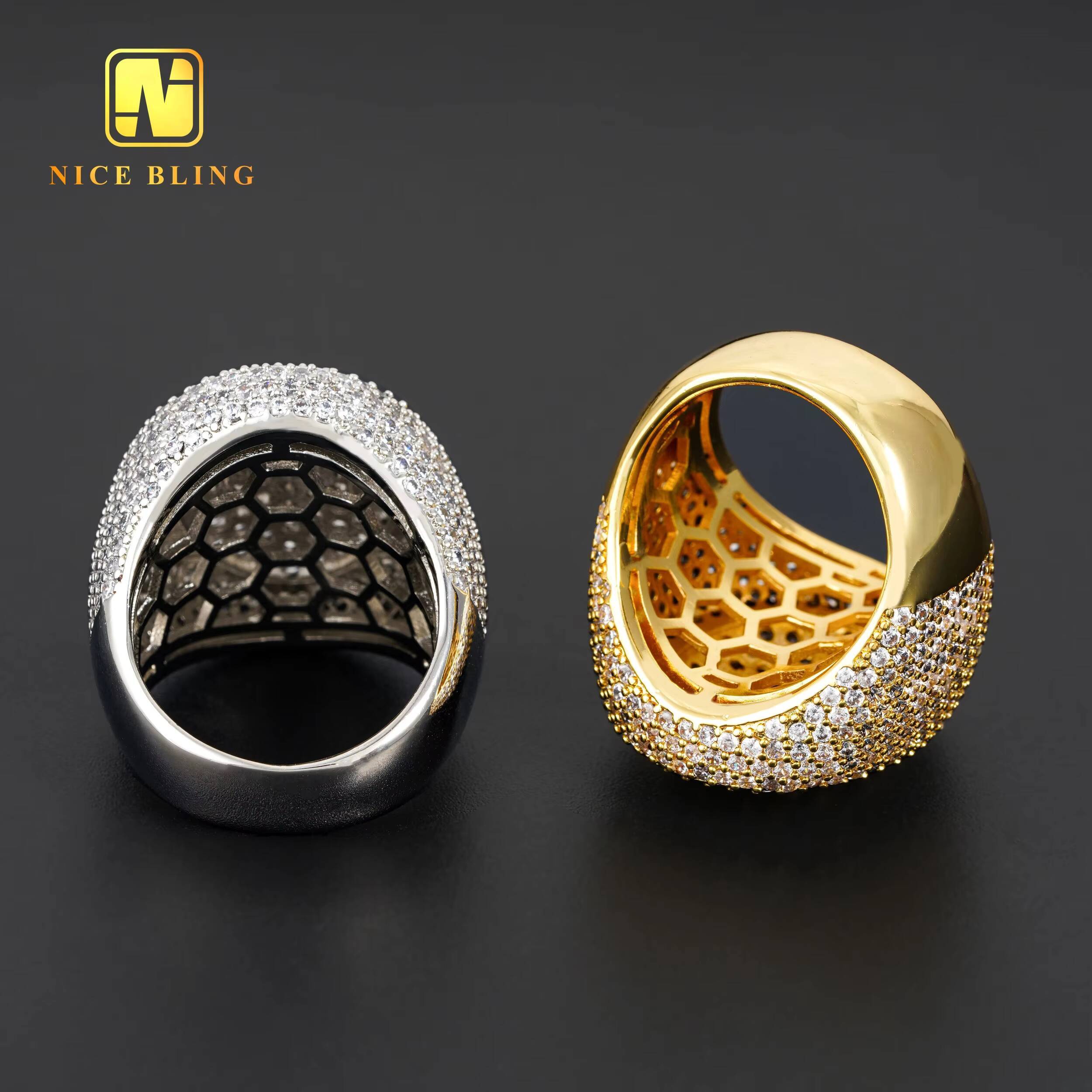 18k Gold Plated Icy Rings Oval Shape Moissanite Diamond Men Hip Hop Rings Cheap Price Hip Hop Jewelry