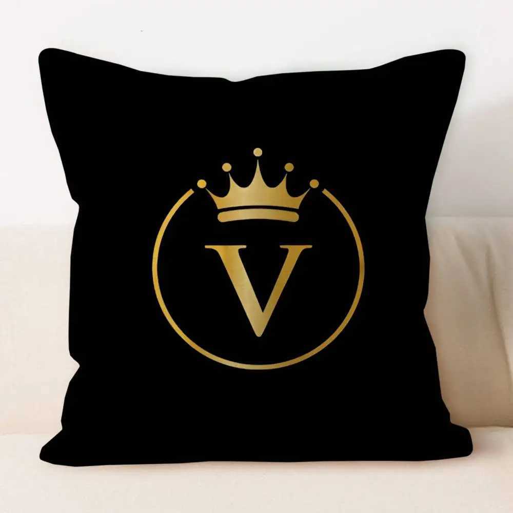 Pillow Case Black Golden Crown Printed Letter Cover For Bedroom Room And Living Room Sofa Decorative Cushion Cover C251028