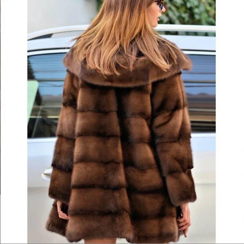 Women's mink medium long hooded coat fur plus size casual winter warm loose dongdumaoyi