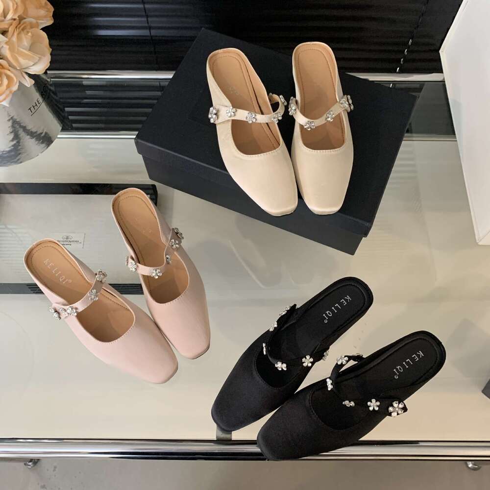 2025 New Women's French-Style Designer Half Slippers - Closed-Toe Hidden Wedge Mules, Elegant Lazy Style for Outdoor Wear