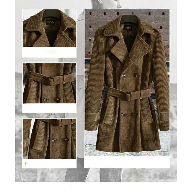 A Retro Corduroy Trench Coat for Men Midlength Spring Autumn New Doublebreasted Jacket Trendy Comfortable Bestseller for Men X251028