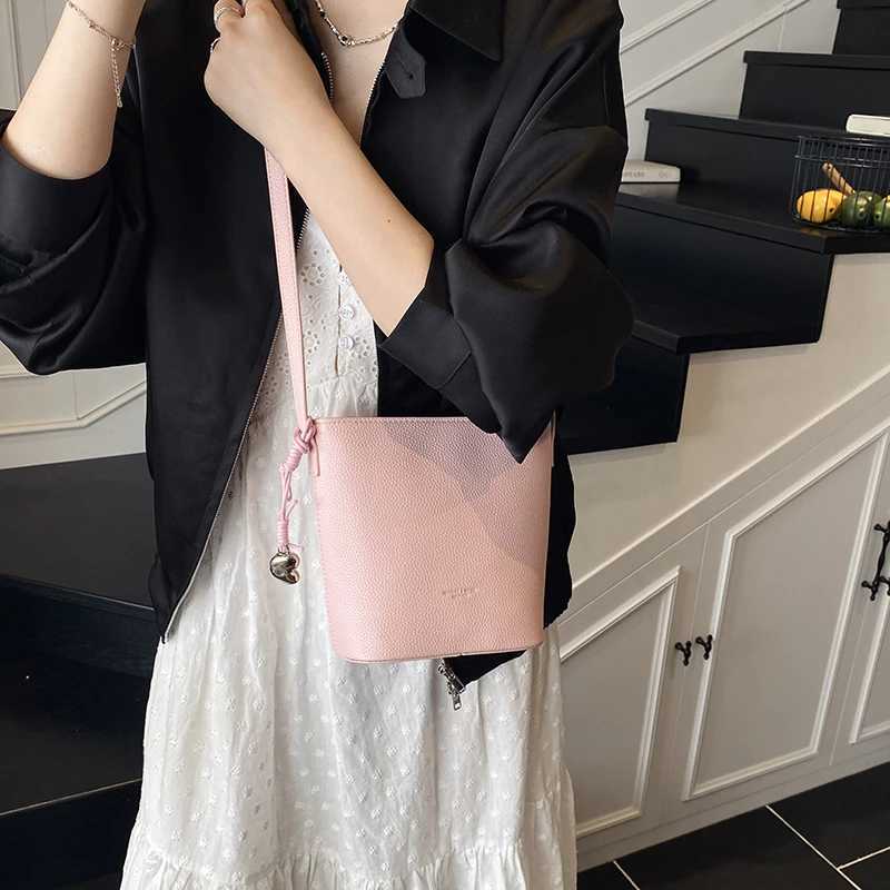 Lychee Pattern Mini Shoulder Bucket Bags For Women Pure Color PU Leather Cross Body Bag With Pendant 2025 Summer Latest HandbagsT251028
