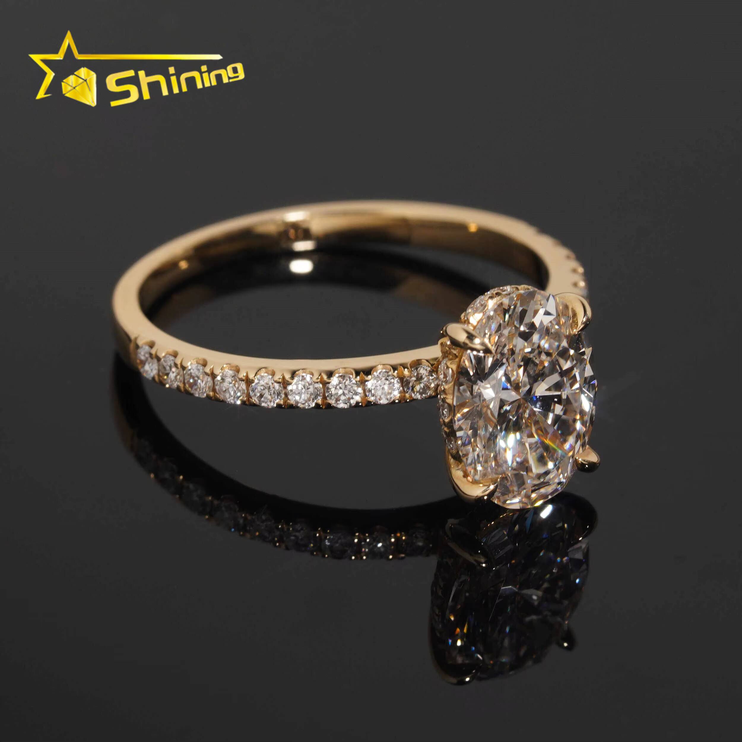 Halo Oval 2CT Lab Diamond Wedding Ring 925 Sterling Silver Gold Plated Half Paved Band Lab Grown Diamond Engagement Rings