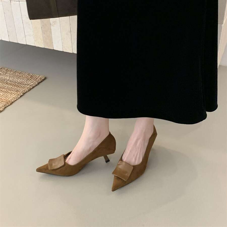 2025 New Autumn Women's Designer High Heels - French-Style Elegant Pointed-Toe Pumps, Shallow Mouth & Metal Buckle Detail