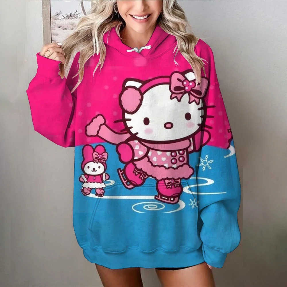 Sanrio Hello Kitty Kuromi New Autumn Christmas Cartoon Printed Hoodie Pullover Fashion Casual Cute Womens Clothing Girl Long Sleeved L251028