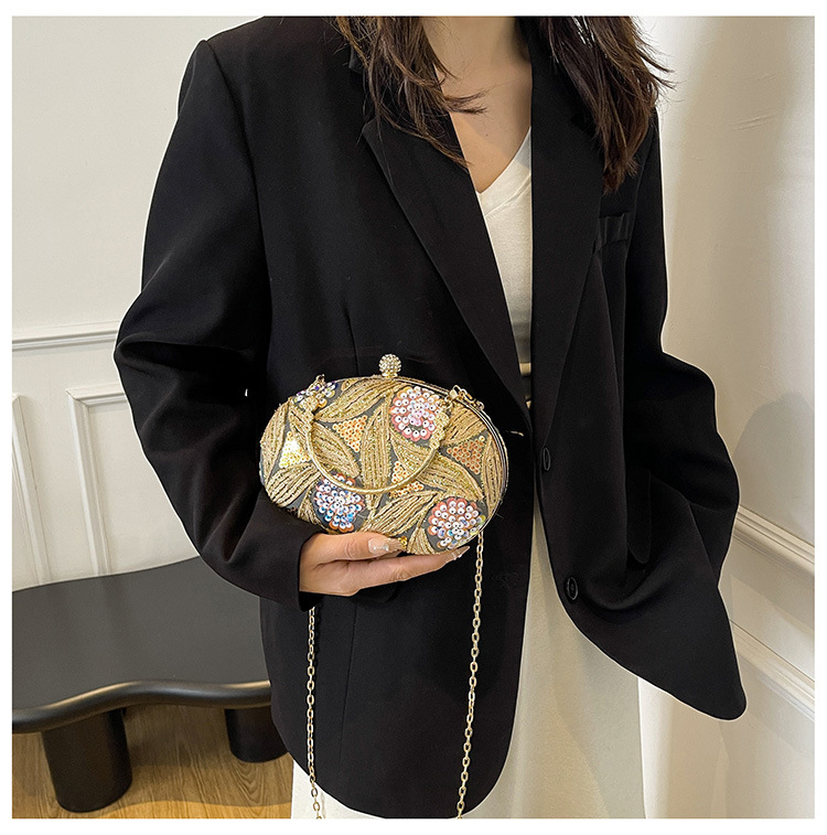 2026 Spring New Chinese-Style Evening Bag, Fashionable Sequin Retro Handbag with Chain for Hand-Carry & Crossbody