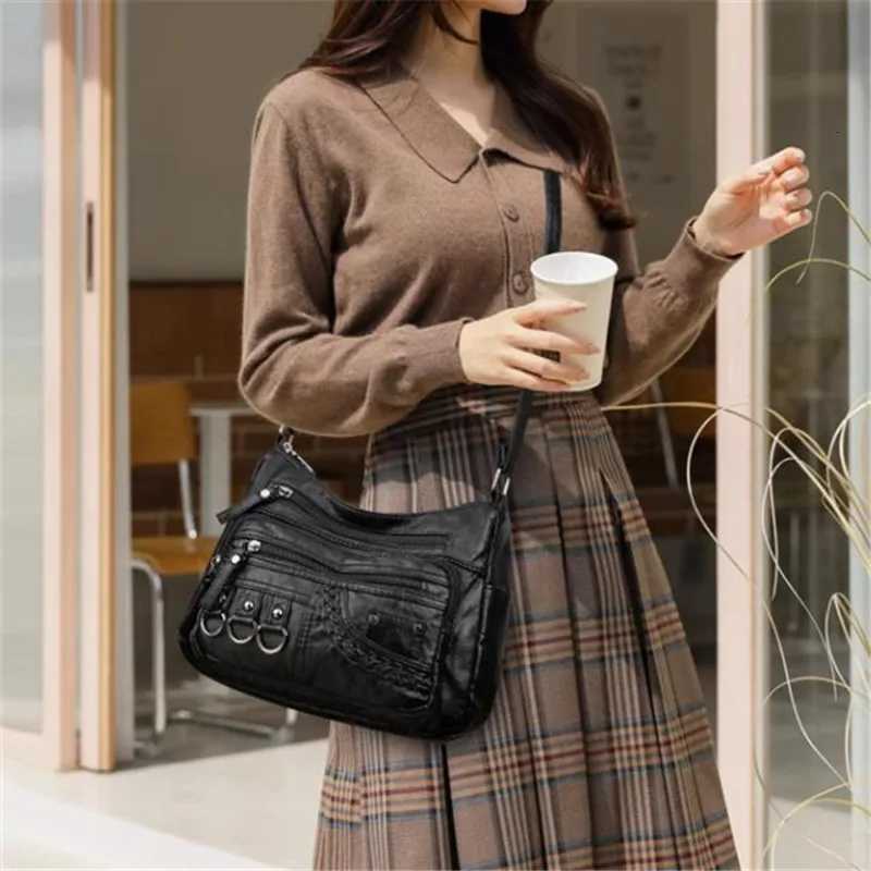 Vintage PU Crossbody Bag Retro Multi Layer Shoulder Bag Womens Fashion Handbag Purse Female Work Travel Messenger BagW251028