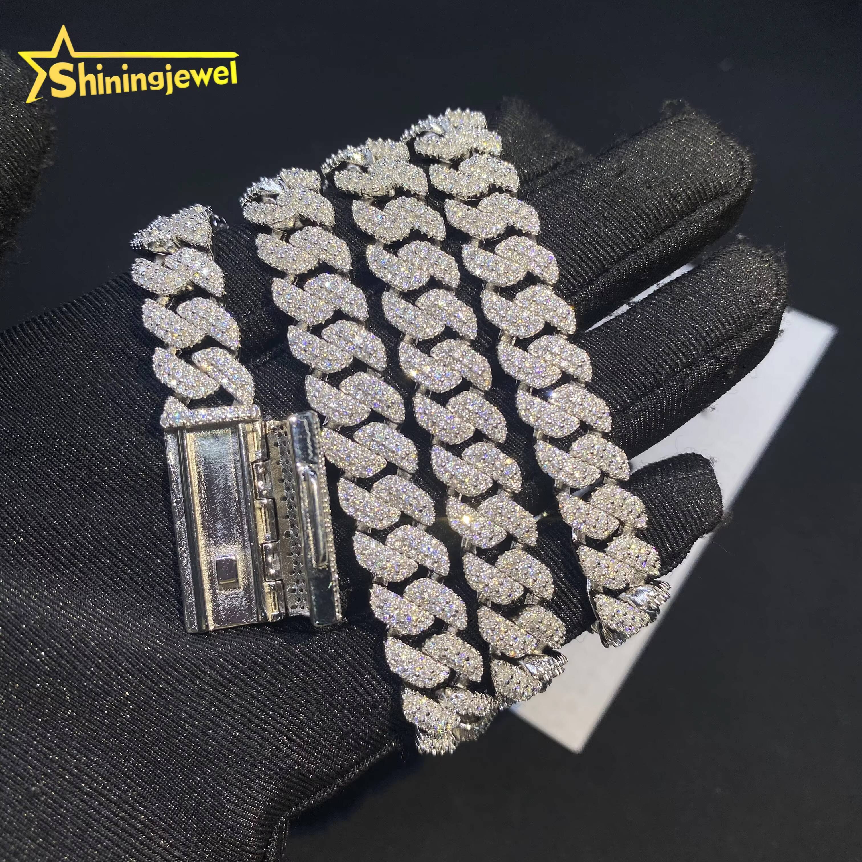 Hot Sale 10mm 3Rows 925 Silver Cuban Link Chain VVS D Moissanite Iced Out Diamond Jewelry Miami Cuban Necklace GRA Certificate