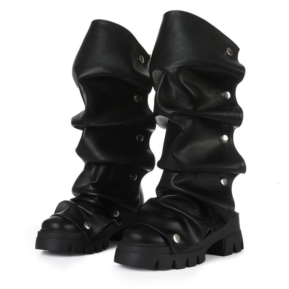 Chic Women's Fold Over Round Toe Chunky Heels Pleated Pull On New Year Holiday Wide Calf Short Booties