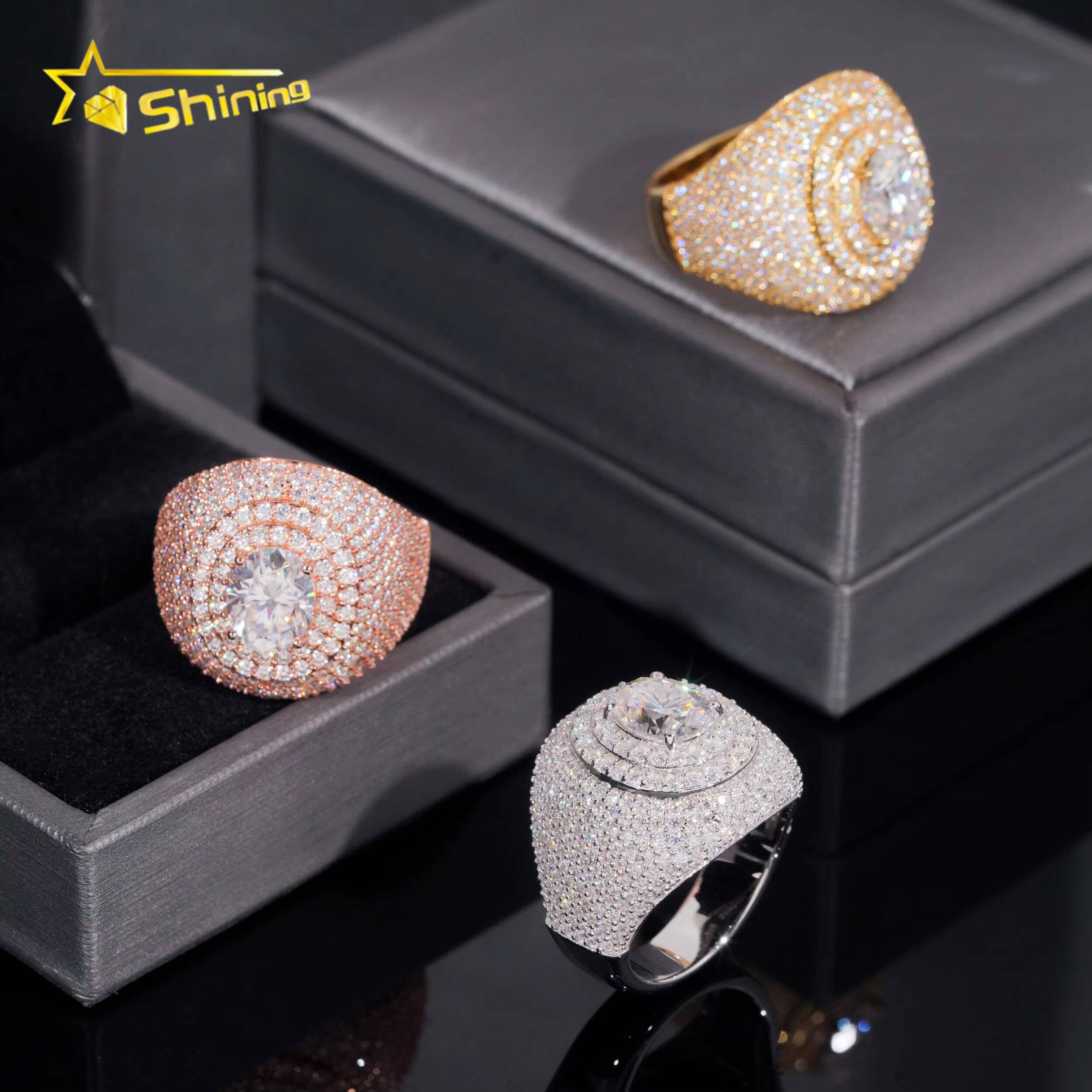 Pass Diamond Tester Hip Hop Jewelry 925 Sterling Silver Fully Iced VVS Diamond Custom Moissanite Iced Out Men Ring