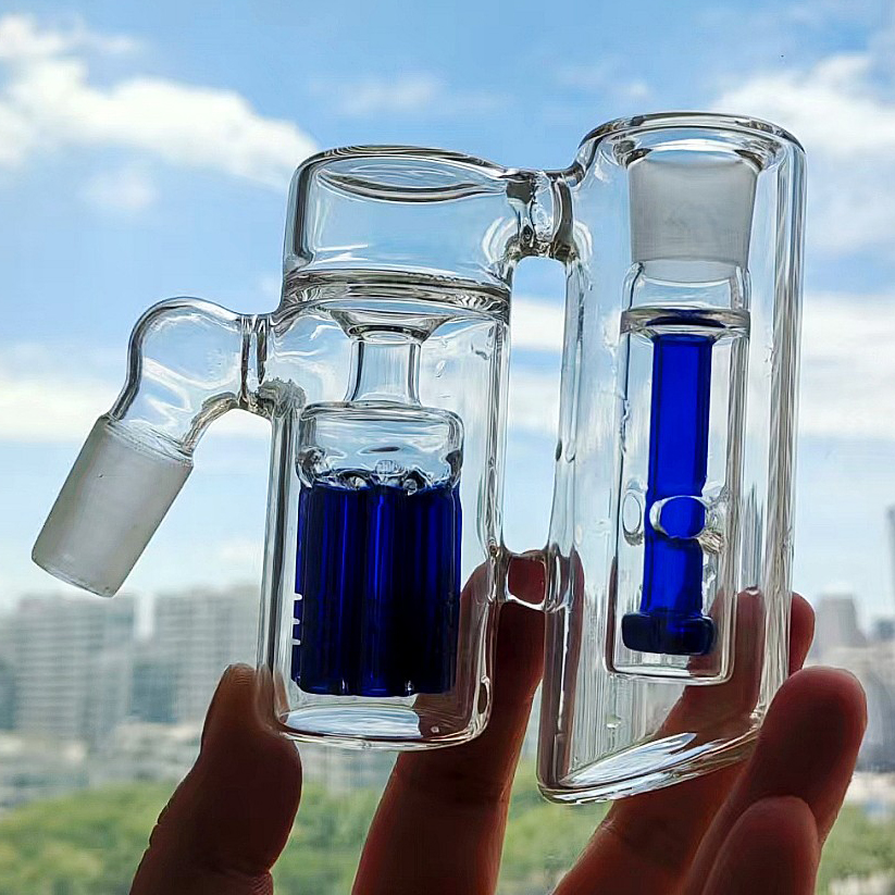 45 degree Double Chamber Glass Ashcatcher with arm tree perc for water pipe bongs Hookah bubbler Ash Catchers 14mm 18mm joint