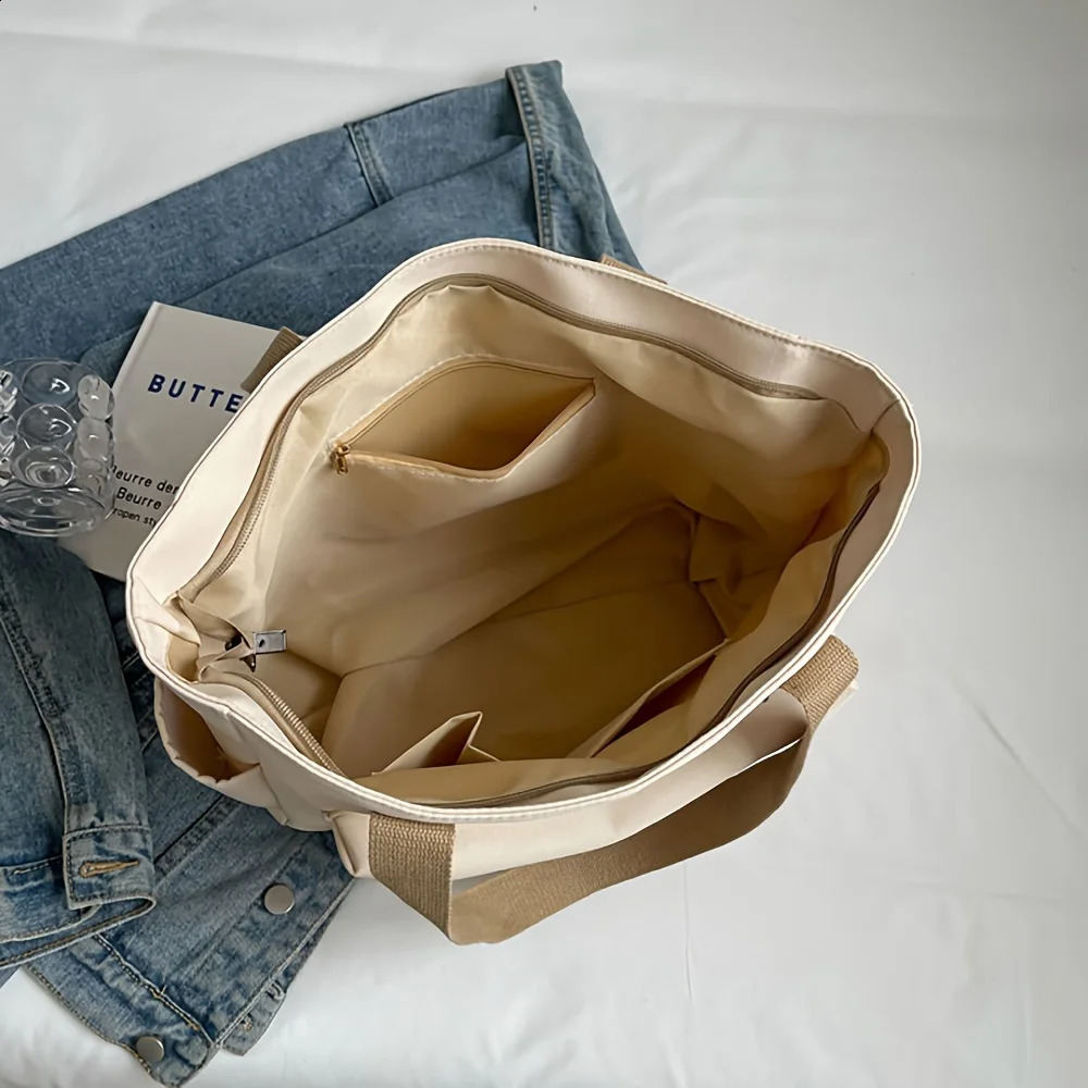 Nylon Tote Bag with Multiple Pocket Lightweight Foldable n for Office Commute Shopping Fitness Storage Handbag Shoulder 251018