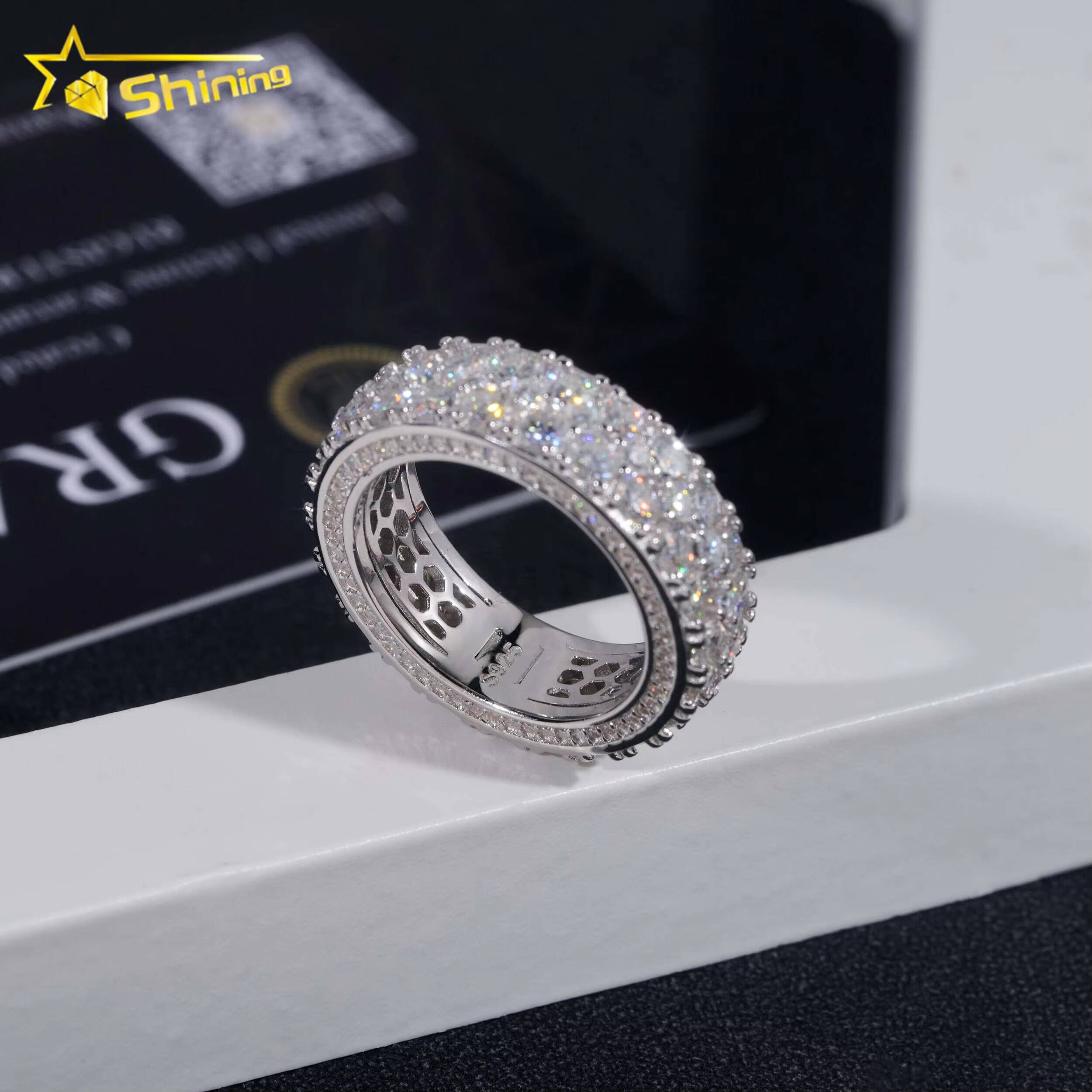 Pass Diamond Tester Hip Hop Jewelry 925 Sterling Silver Fully Iced Eternity VVS Diamond Moissanite Iced Out Ring for Men