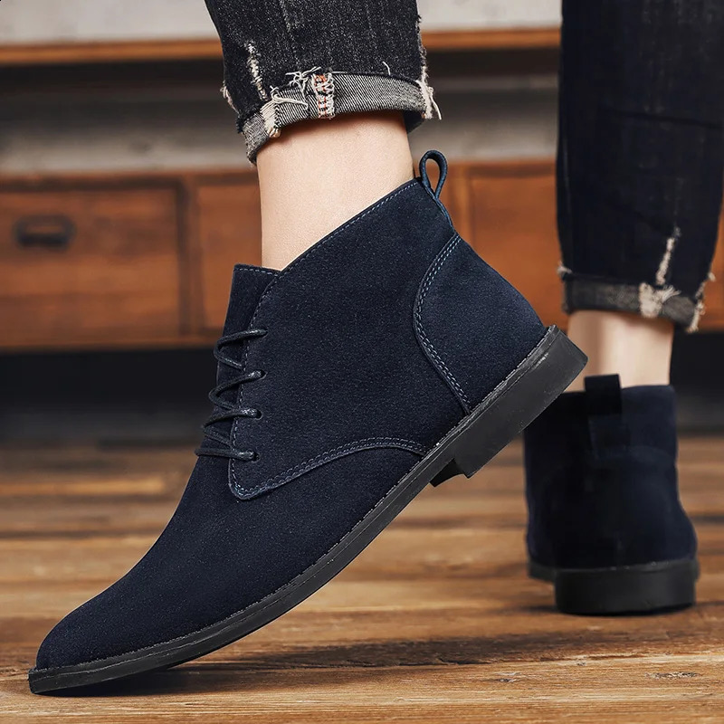 STRONGSHEN Men Shoes Winter boots Suede Leather Boots Lace Up British Style Classic Ankle Boots Footwear Botas Zapatos Hombre 251023