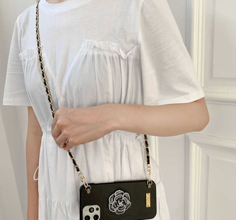 Designer Luxury Crossbody Protective Phone Covers Soft Lambskin Material with Chic Floral Motif Supports Apple's Latest Devices