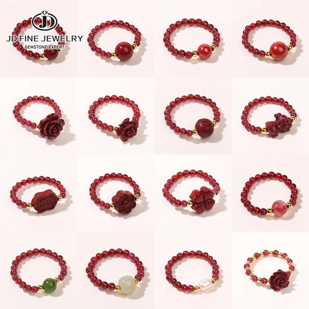 JD Natural Stone Garnet Bead Stretch Rings Women Fashion Elegant Handmade Gemstone Reiki Healing Finger Rings Jewelry Gifts 251023