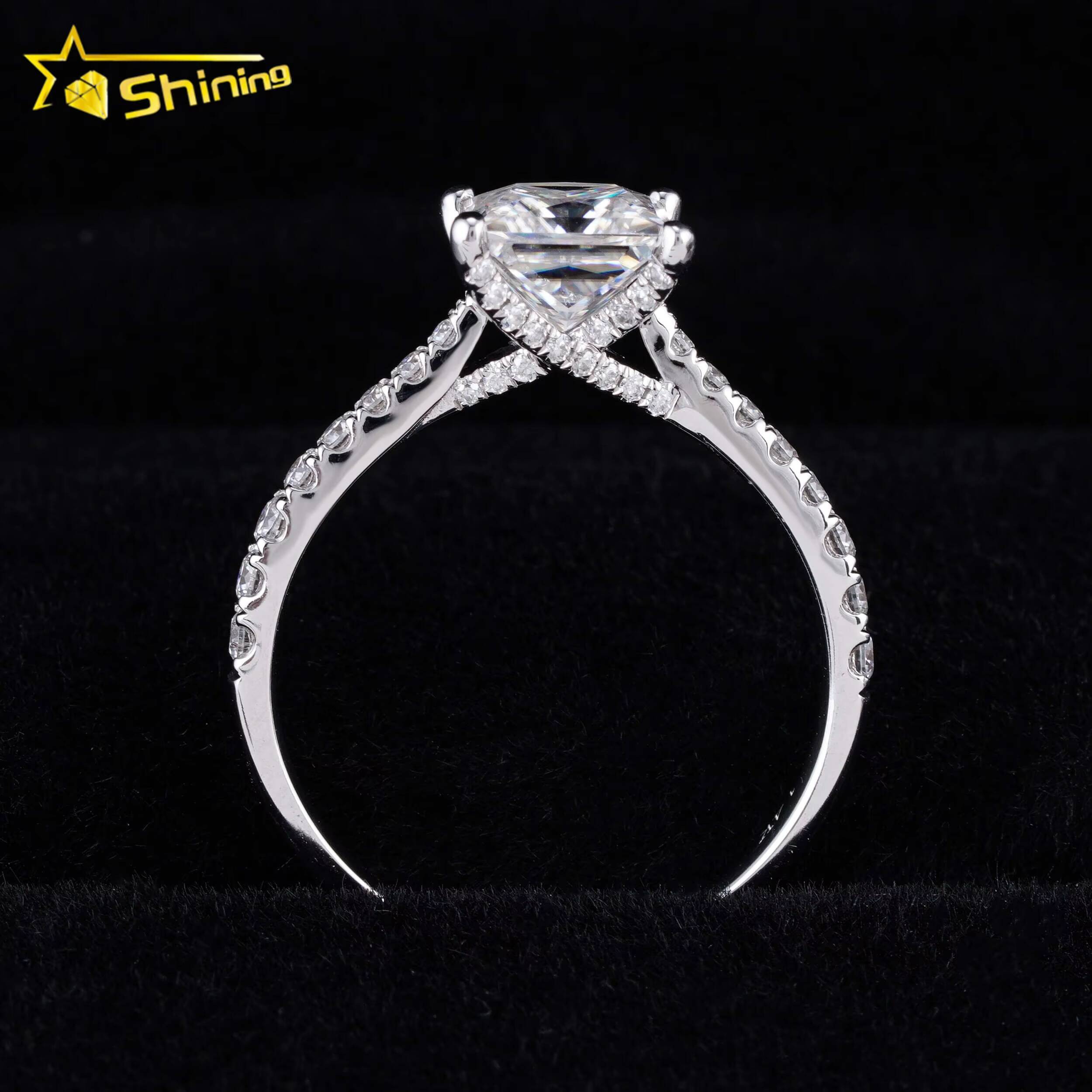 Ready to Ship 12ct Princess Cut 14k White Gold VVS Moissanite Diamond Engagement Rings for Gift