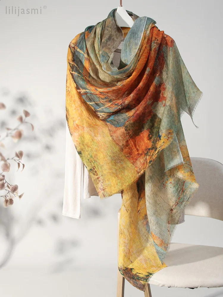 Master Art 100 Superfine Merino Wool Shawl Wraps UltraLight Scarf Spring Summer 200x80cm Scarves Ladies Hijab Bandana 251027