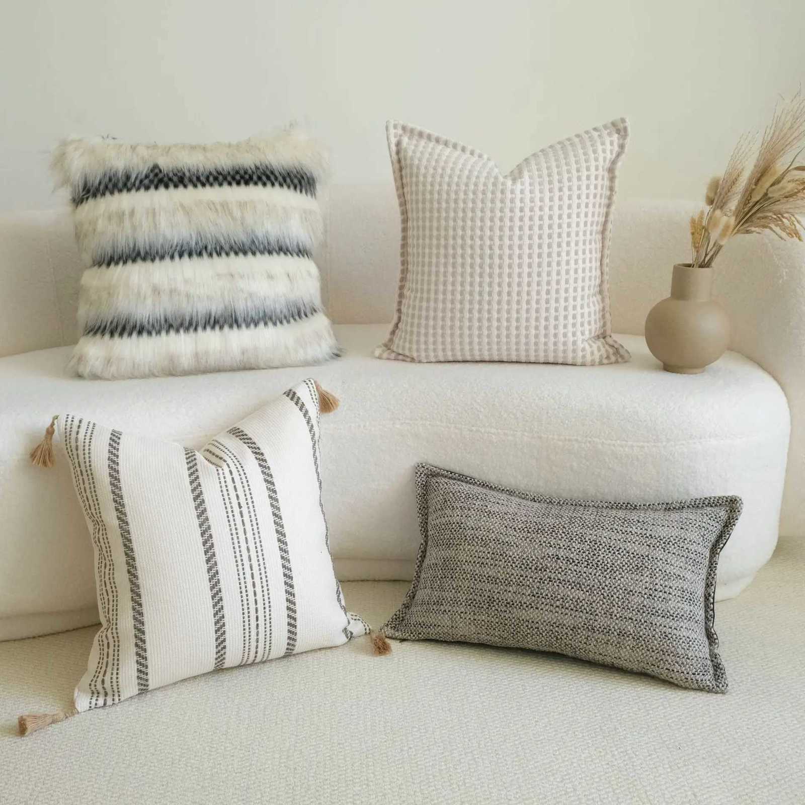 Pillow Case Light Luxury Plush Cushion Cover Abstract Striped Embroidered Cover Fluffy slips Decor Home Living Room Bedroom C251028