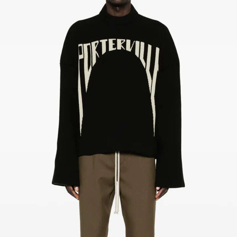 Dark Gothic Style Letter Pattern Sweater Hip-Hop Personality Long Sleeve Crew Neck Knitwear Winter