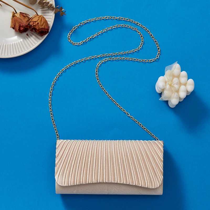 Ladies Evening Handbag with Metal Chain Pleated Cover Head Round Bottom Bare Body Version Simple Design Evening Bag New H251027