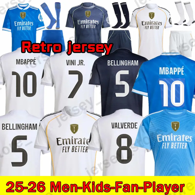 New 25 26 MBAPPE VINI JR Retro jersey BELLINGHAM soccer jerseys football shirt RODRYGO CAMAVINGA Reals MMadrids VALVERDE Arda GuLer fans player version men kids kit