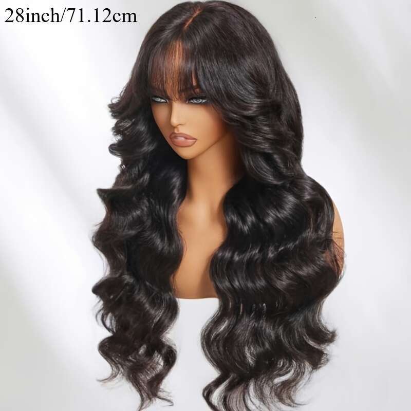 Glueless Shor Bob Wig Wih Bangs, Body Wave Human Brazilian Unprocessed Virgin Hair, Naural Color Non-Lace Fron -New Year, Birhday &Valenine&Apos;S Day
