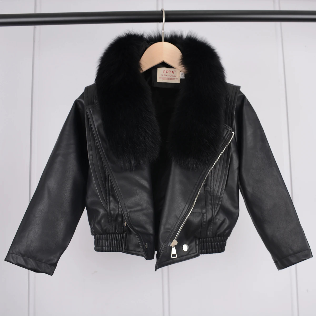 Kids Leather Jacket For Girls Autumn Winter Raccoon Fur Coat Children Full Sleeve Plush Outwear Black Beige Brown TR319 251023