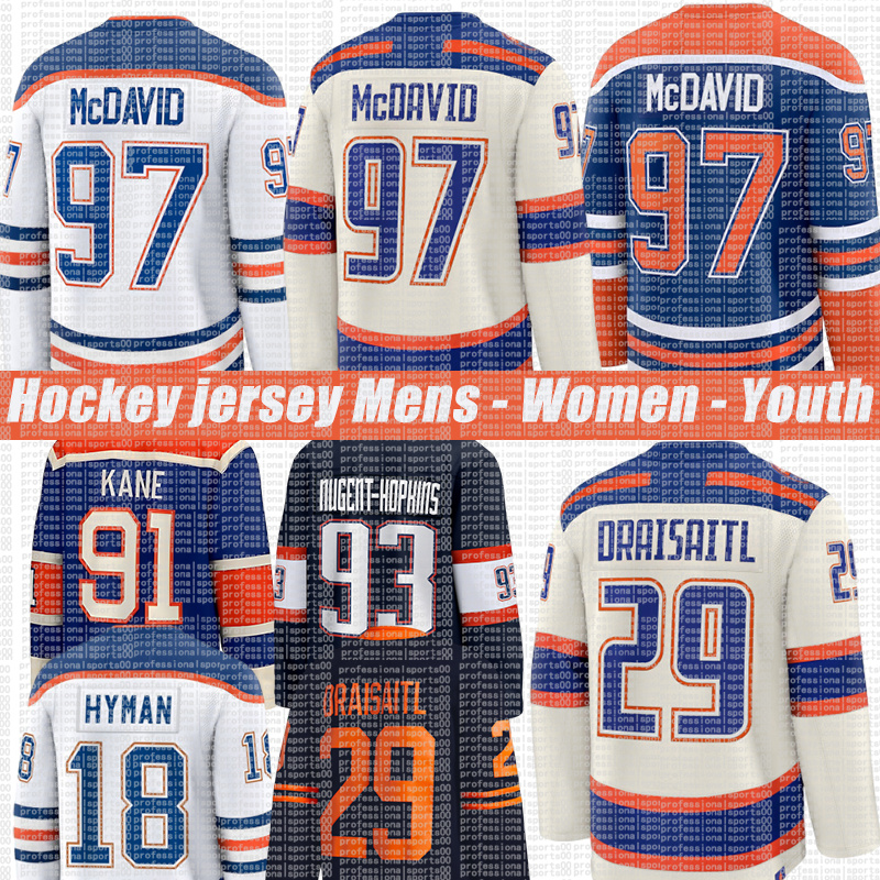 McDavid Edmonton Oiler jersey 29 Leon Draisaitl 18 Zach Hyman 91 Patrick Kane 93 Patrick Kane Stuart Skinner Wayne Gretzky Evan Bouchard Hockey Jerseys