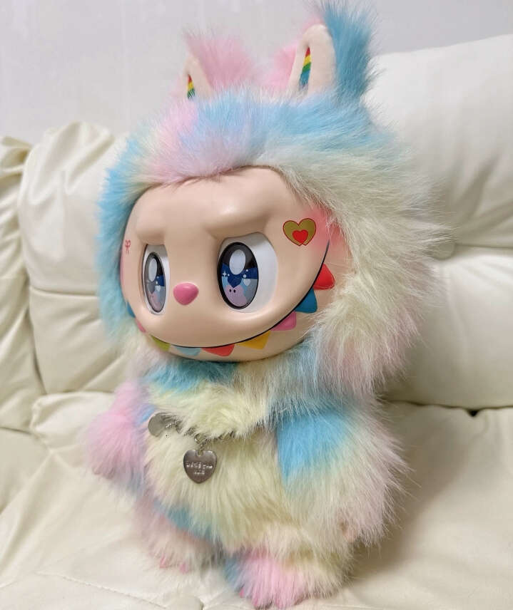 High Quality 38Cm Labubu Custom Edition Rainbow Sweetheart Mediumsized Zimomo Secondary Creation Customized Vinyl Plush Doll Birthday Gifts