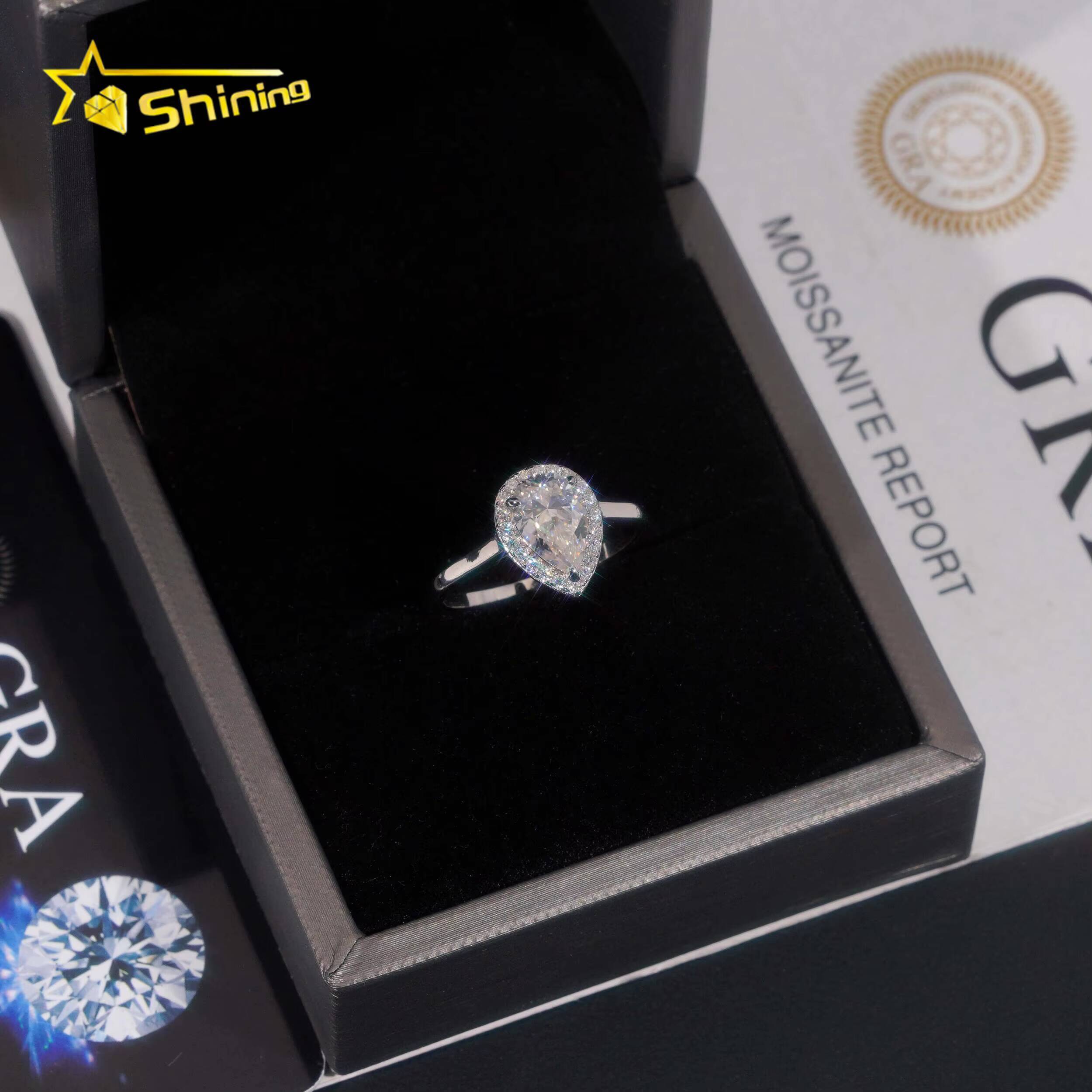 Drop Shipping Fashion Jewelry Rings S925 Silver Halo 15 CT Pear Cut Moissanite Ring Custom Fine Women Engagement Weeding Ring