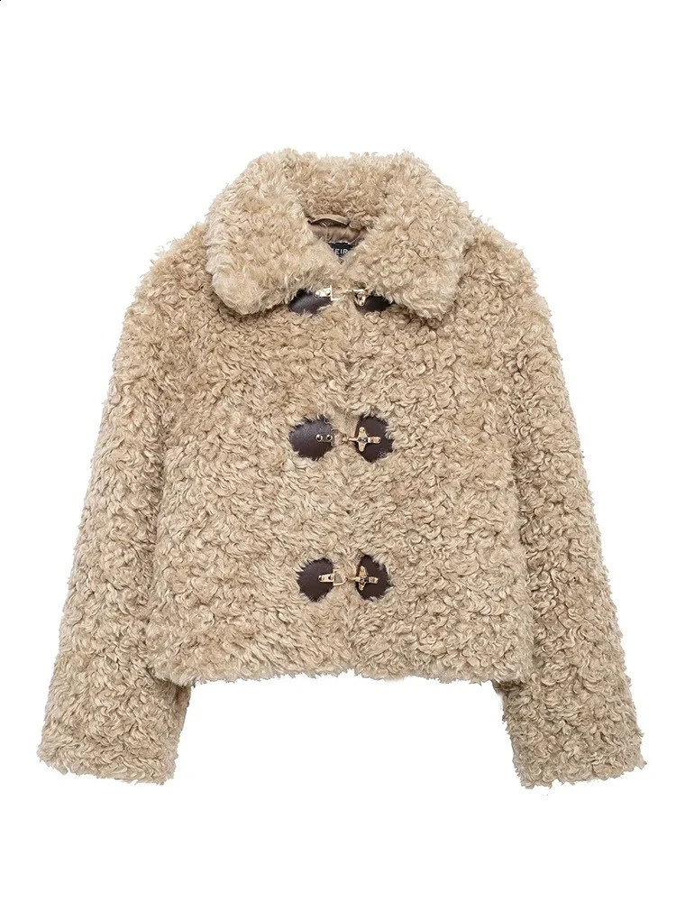 Womens Fashion Street Style Solid Color Long Sleeve Lapel Single Breasted Jacket Winter Padded Warm Teddy Jacket 251020