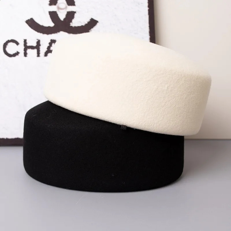Vintage Hard Top Berets Women 100 Wool Felt Fedoras Hats er White Wedding Hats Wedding Cocktail Party Pillbox Cap 251027