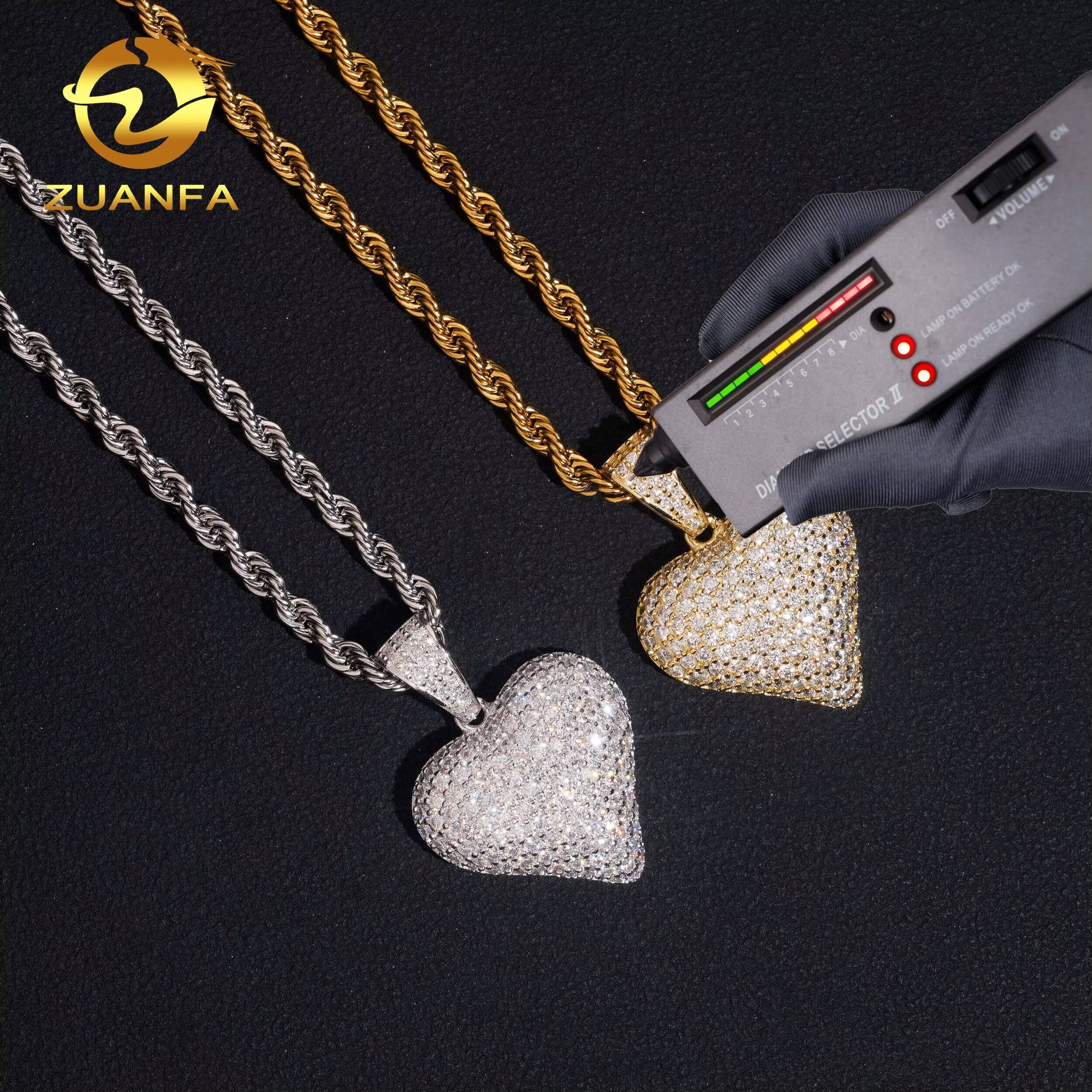 USA Local Stock 925 Silver Hip Hop Moissanite Jewelry Custom Iced Out Pendant VVS D Moissanite Diamond Heart Charm Pendant