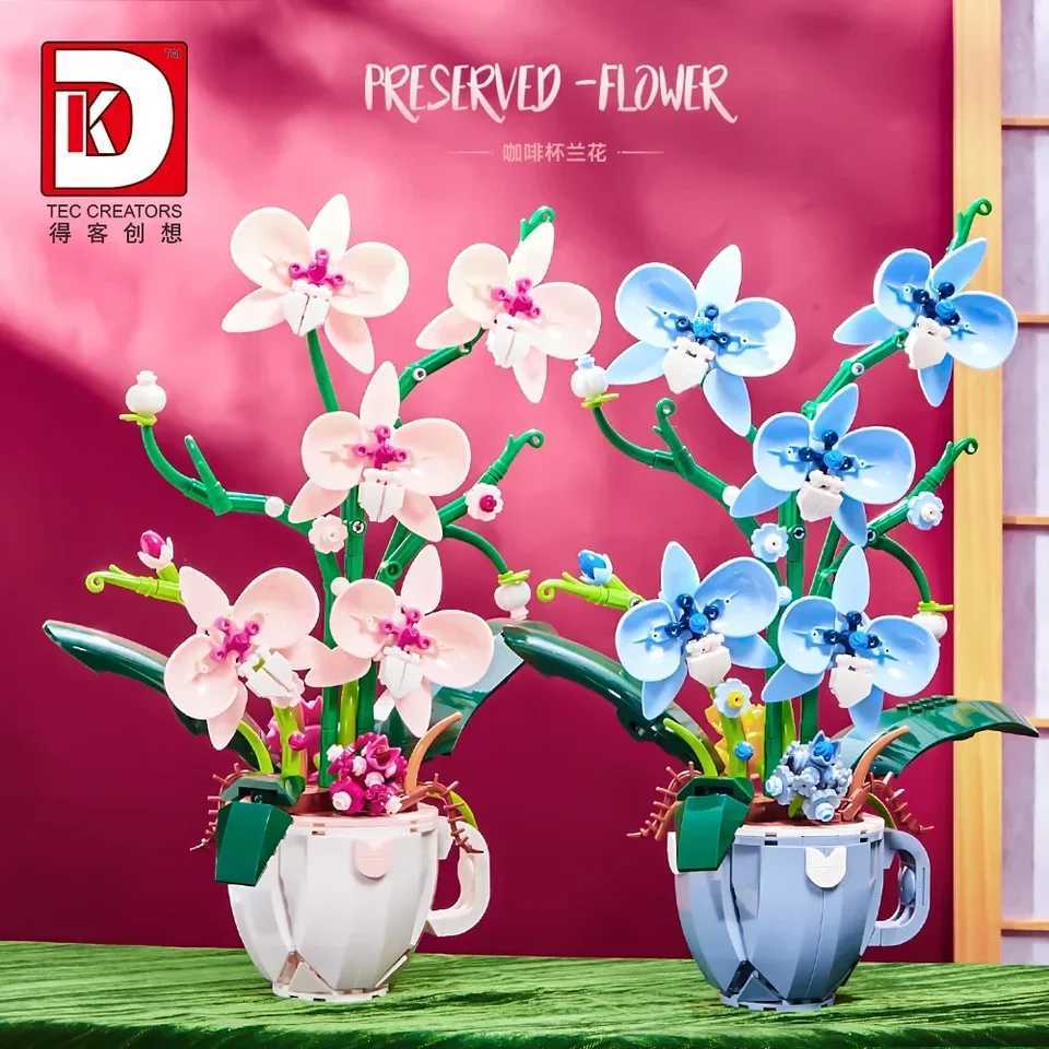 MOC Building Blocks Orchid Flowers Bouquet Flower Blocks Bonsai Plant Model Bricks Romantic DIY Home Decoration Toy for Kid Gift L251028
