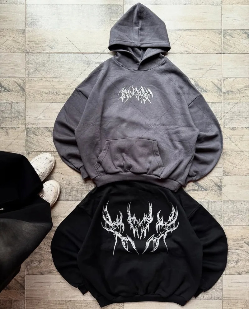 Harajuku Retro Striped Letters Fashion Oversized Sweatshirt Men American Street Hiphop Casual Punk Y2K Loose Hoodie Women 251027