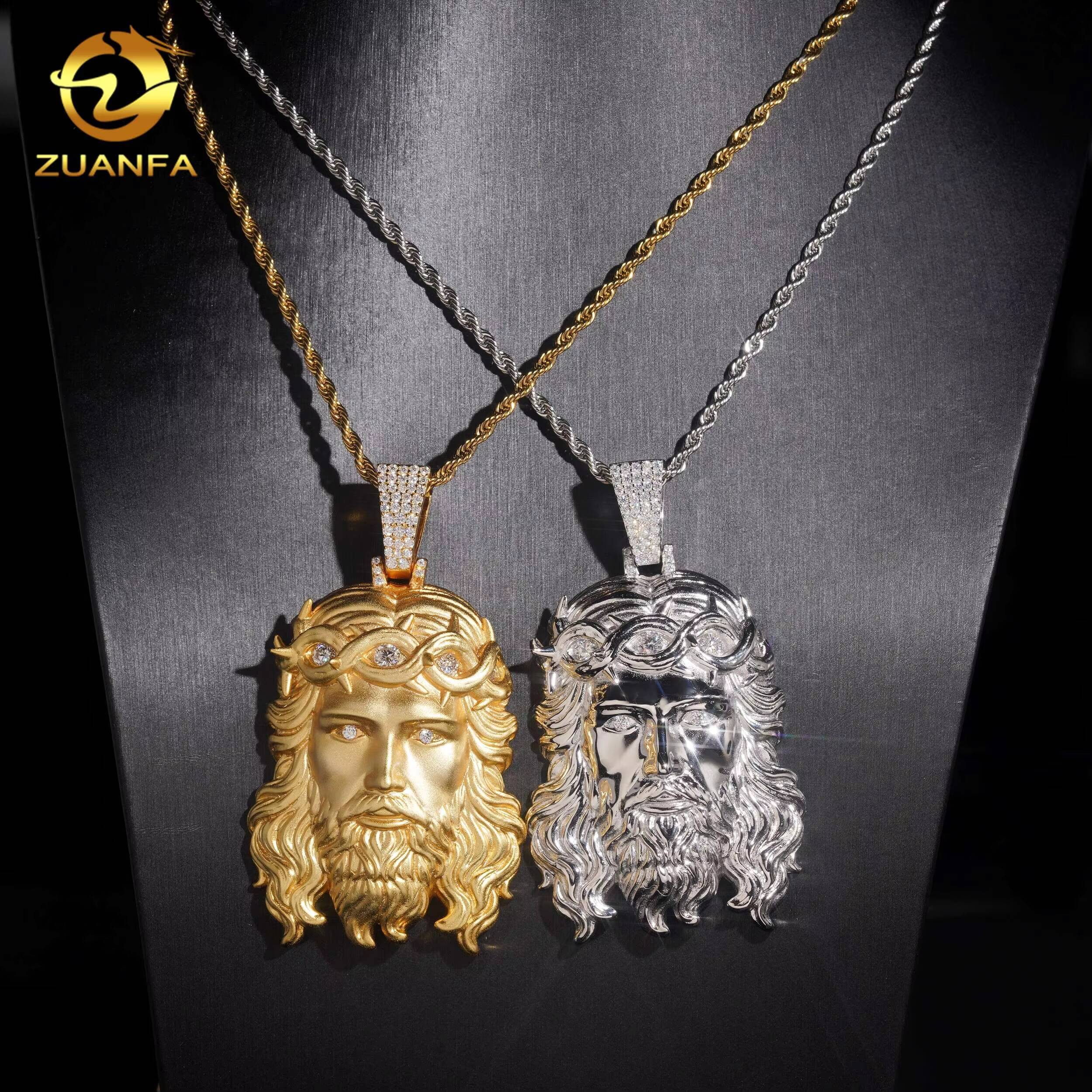 925 Silver Hip Hop Jesus Pendant VVS Moissanite Diamond Iced Out Jesus Head Pendant Pass Tester Trendy Charm Pendant